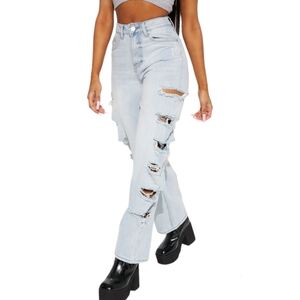 Light Wash High Rise Side Slash Dad Jeans